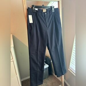 St Johns Bay Pants 34x30 Navy Blue Classic Pleated Front Easy Care Cotton Blend